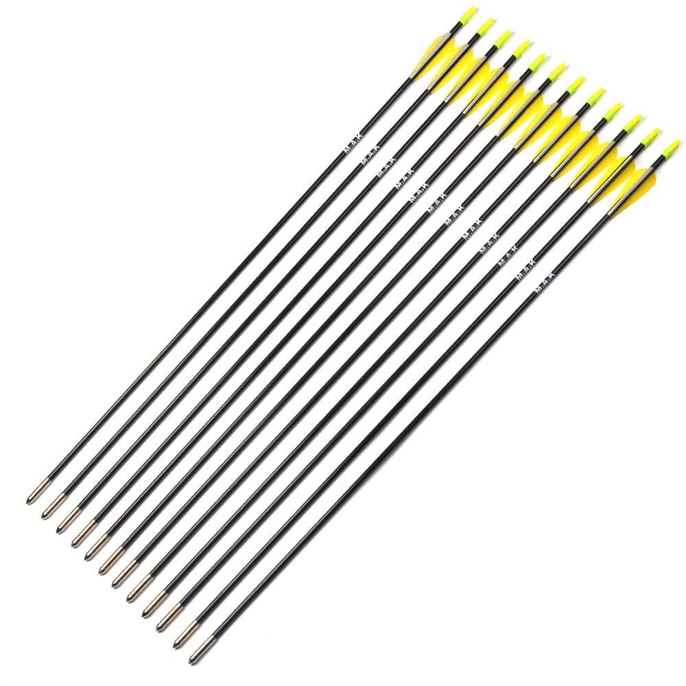 12Pcs/Lot Fiberglass Arrow 31.5 Inches Spine 700 Archery Nock Fletched with Steel Point for 30-80Lbs Recurve Bow Target Arrow