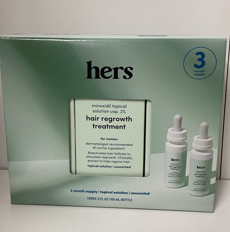 Hers Hair Regrowth Treatment For Women-3 Pack 2oz/60mL Minoxidil Topical 2%