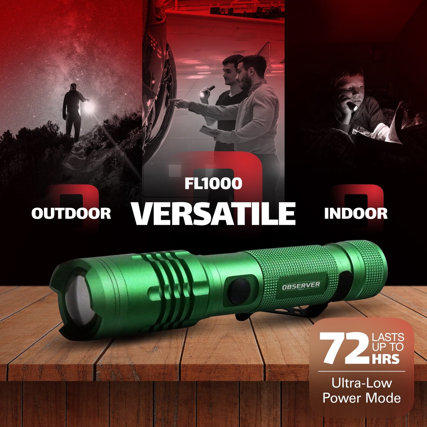 Observer Tools 1000 Lumen LED Rechargeable Flashlight - Power Bank, Dual Power, Magnet, Zoom, Waterproof, Tactical, Professional-Grade Quality