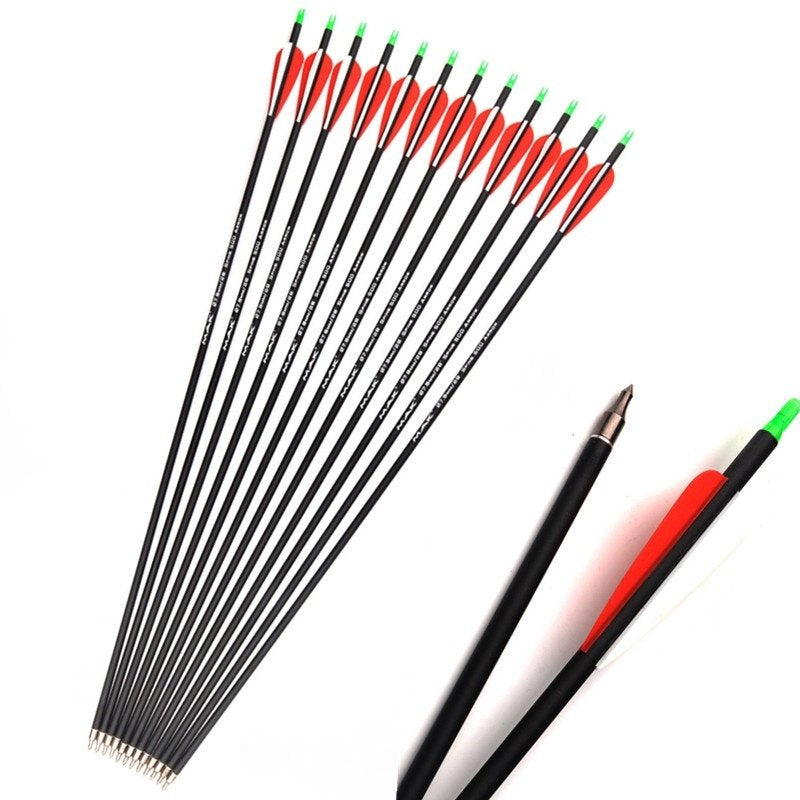 12Pcs 28'' 7.8Mm Mixed Carbon Arrows SPF500 Archery Hunting for Compound Bow