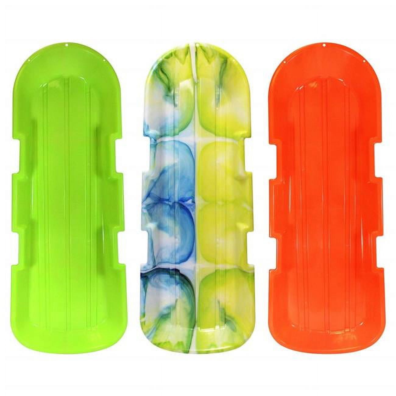 48 in. Day Glow Sno-Twin Toboggan Two-Rider Sled Tough Polyresin, Diamond Polished Bottom - Assorted, Pack of 3