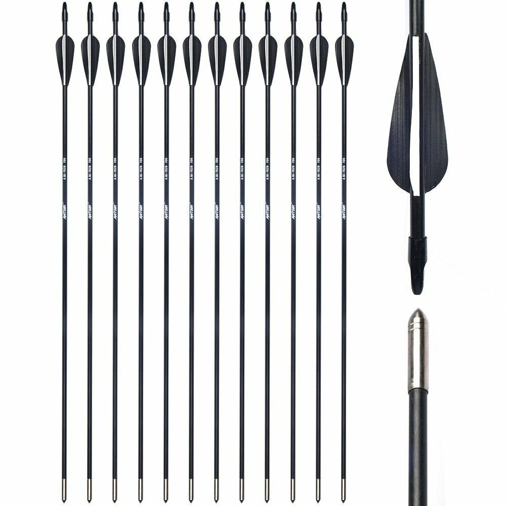 12Pcs/Set 28" Archery Carbon Arrows Spine 700 for Recuve&Traditional Bow Hunting