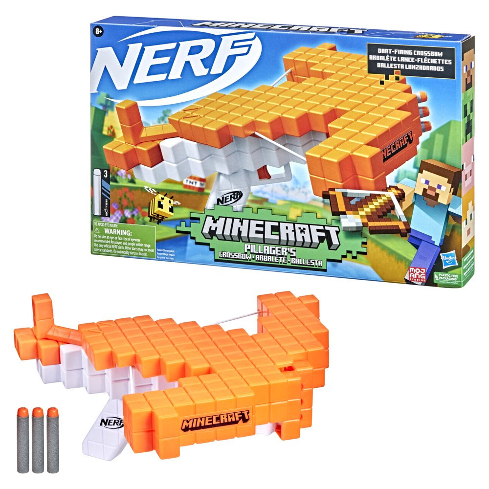 Nerf Minecraft Pillager'S Crossbow Dart-Blasting Crossbow, 3 Official Nerf Elite Darts