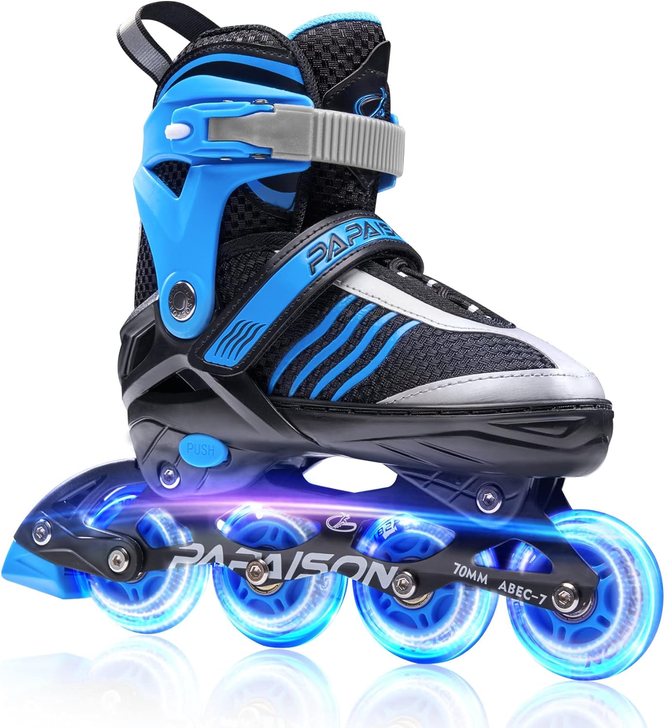 PAPAISON Adjustable Inline Skates Boys Ages 4-12, Roller Skates for Girls Kids with Full Light Up Wheels, Outdoor Illuminating Skates for Children Teens Women