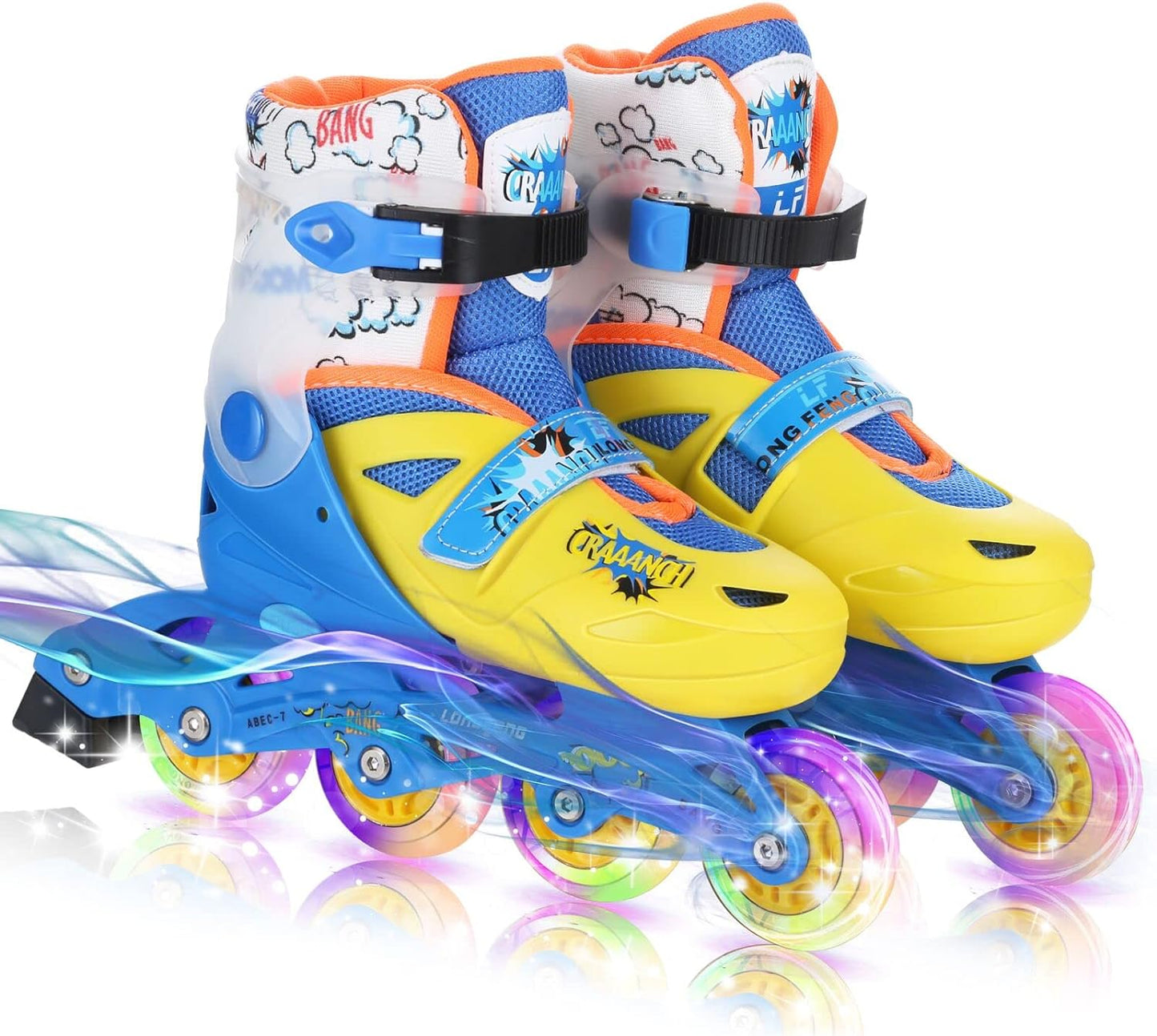 Inline Skates for Kids Adjustable Size Roller Skates with Luminous PU Wheels Triple Protection Lightweight Beginner Roller Skates for Girls/Boys