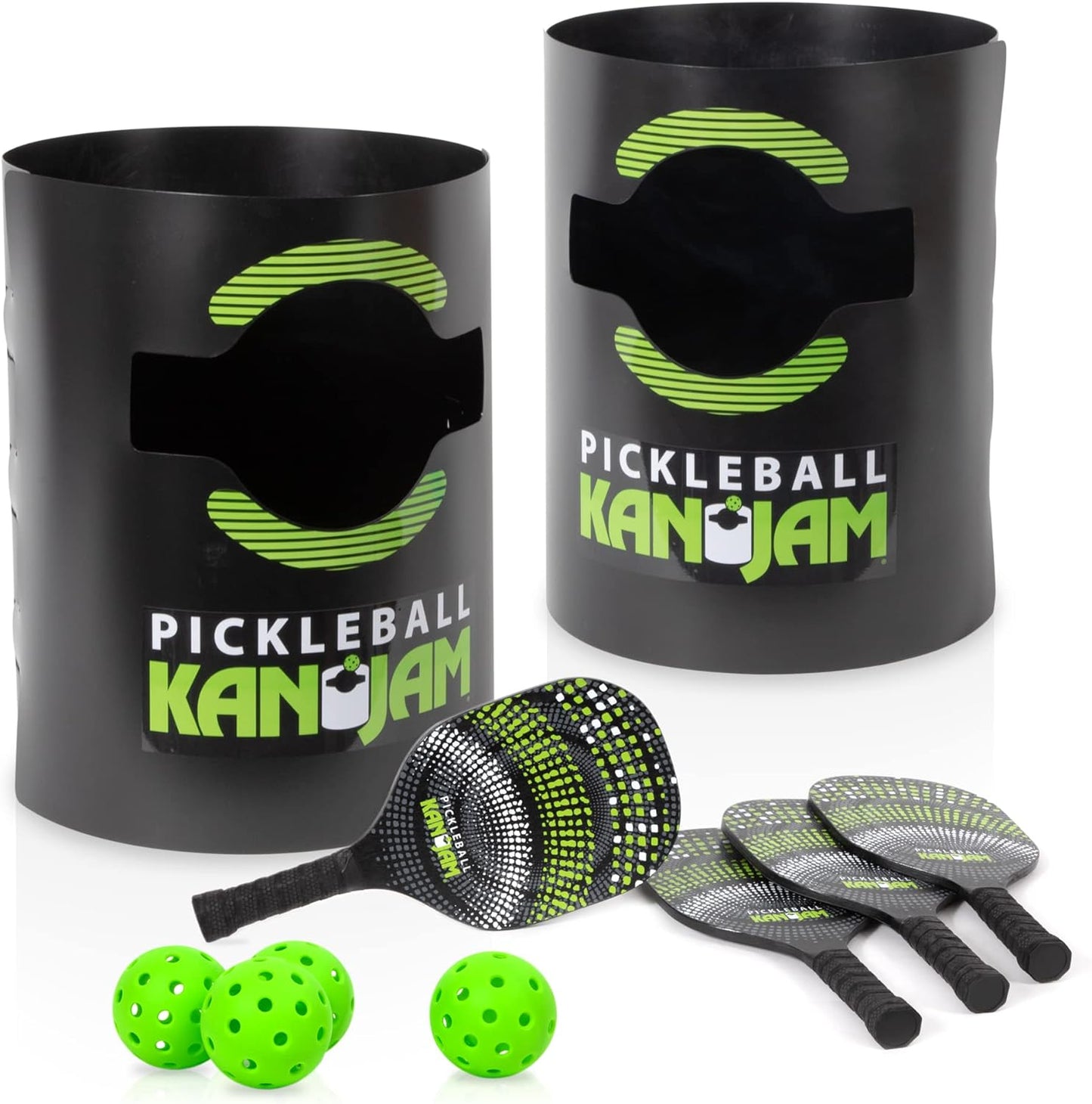 Kan Jam Pickleball - Play Pickleball Anywhere - Team Based Pickle Ball Game - Includes 4 Pickleball Paddles & 4 Pickleballs,Black/Green