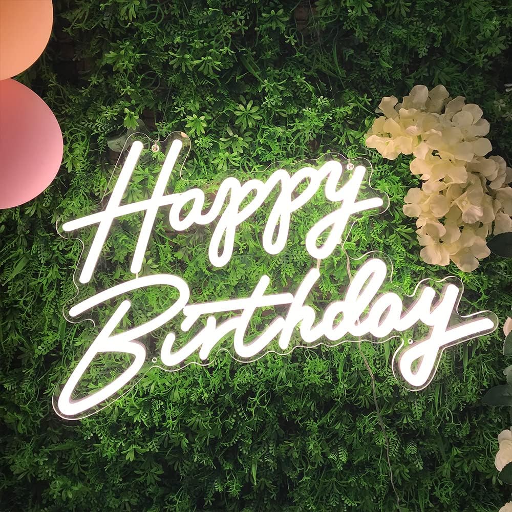 Happy Birthday Neon Sign for Birthday Party Decor 22.4"x13.8" Warm White - $35