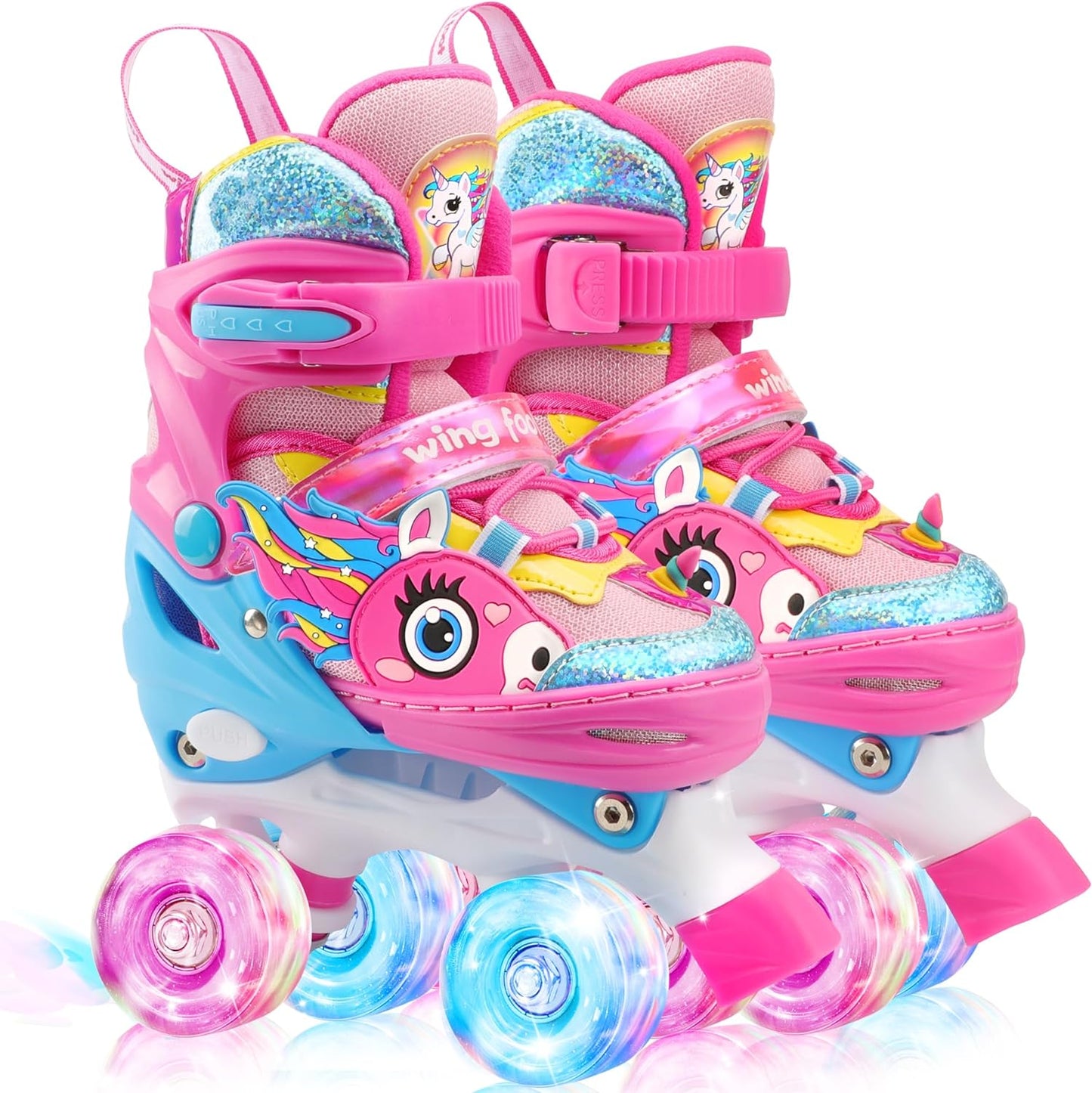 Unicorn Kids Toddler Roller Skates for Girls,WESKIFAN Quad Skating Shoes with Shiny Light up Wheels&Adjustable Sizes Beginners rollerskates for Xmas Birthday Gifts