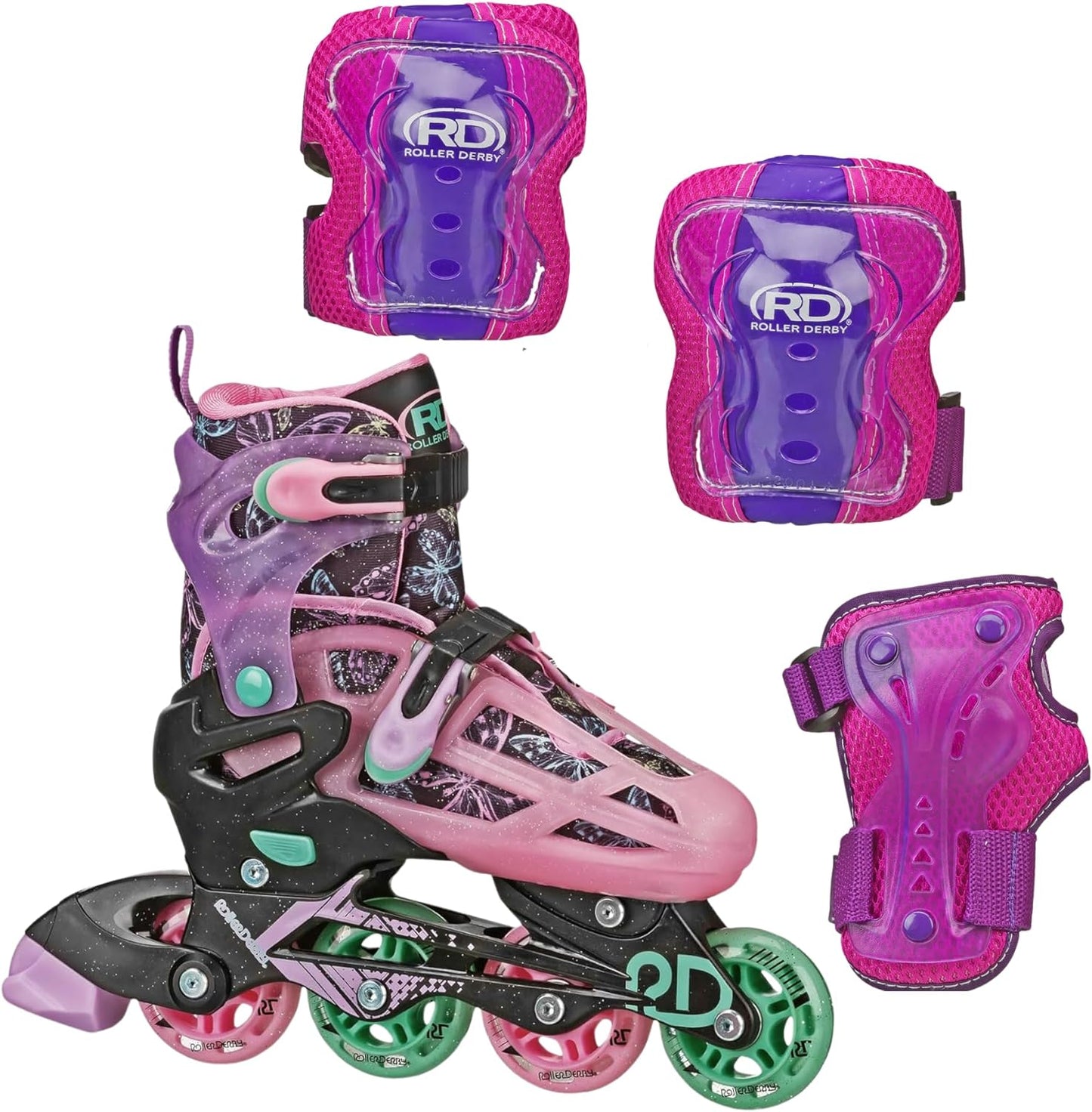 Roller Derby Falcon 2-in-1 Combo Quad and Inline Skates for Kids, Adjustable Sizing, Tri-Pack Protective Gear Included