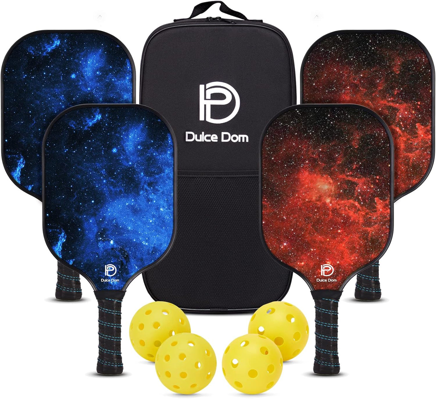 DULCE DOM Pickleball Paddles, USAPA Approved Fiberglass Pickleball Set of 2/4 with Pickleball Paddles, 4 Pickleball Balls and Pickleball Bag, Pickleball Rackets Gifts for Beginners & Pros