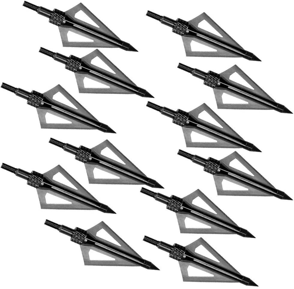 12Pcs 100 Grain 3 Blade Crossed Broadhead Screw-In Arrows Tips for Compound Bow Crossbow Archery Hunting with Broadheads Black