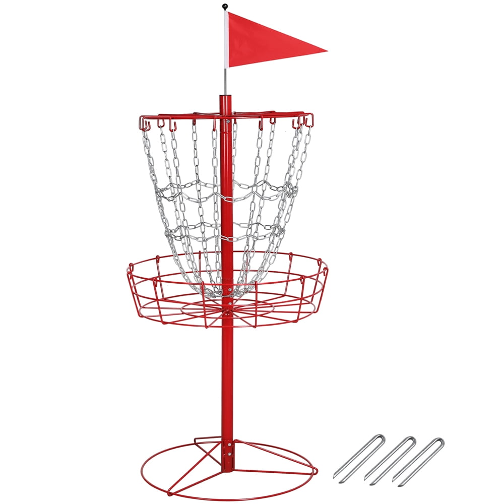 Alden Design 12-Chain Portable Disc Golf Basket Metal Flying Disc Golf Target, Red