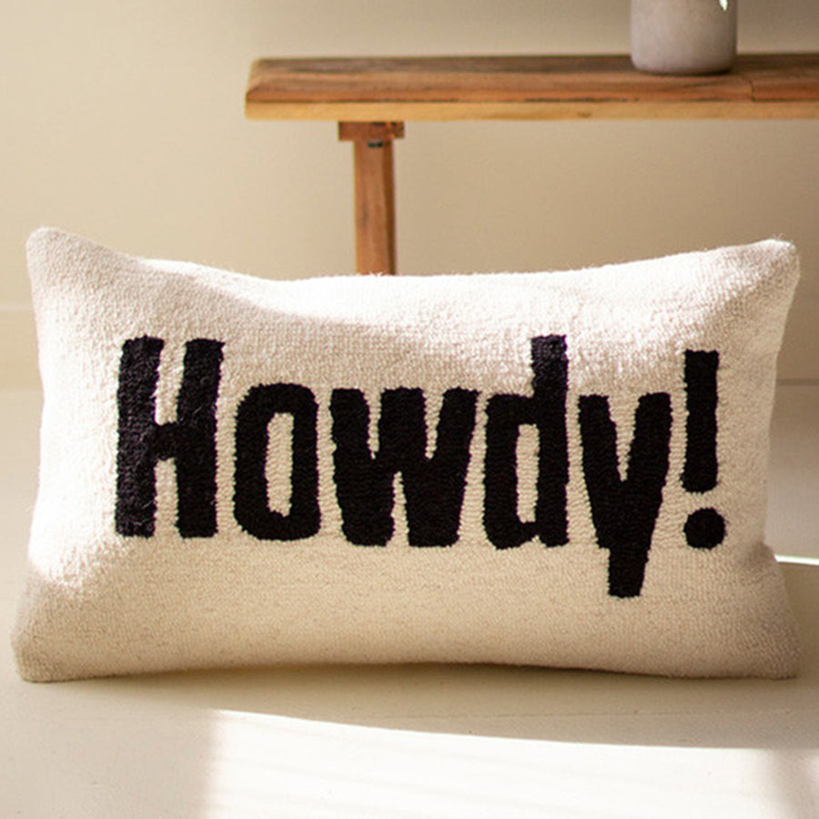 Howdy! Hand-Hooked Pillow