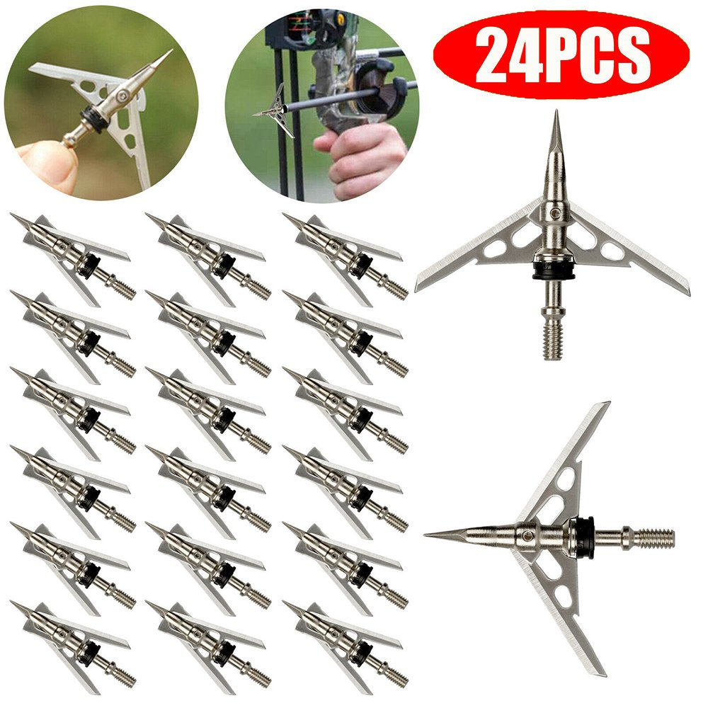 Kqiang 24X 100 Grain Archery Broadheads 2" Dia Expandable Hunting Arrowhead W/2 Blade