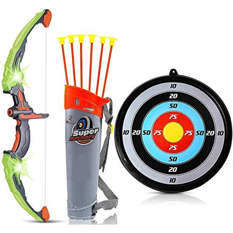 Liberty Imports Light up Archery Bow and Arrow Toy Set for Kids with 6 Suction Cup Arrows, Target, and Quiver (Green)