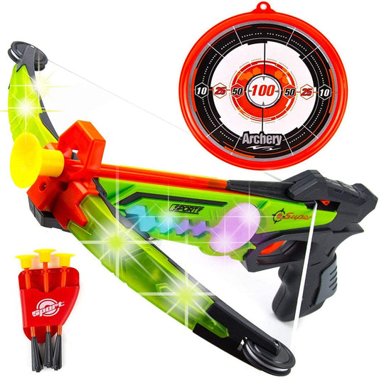 Toysery Light up Cross-Bow Archery Set with Suction Cup Arrows and Target for Children