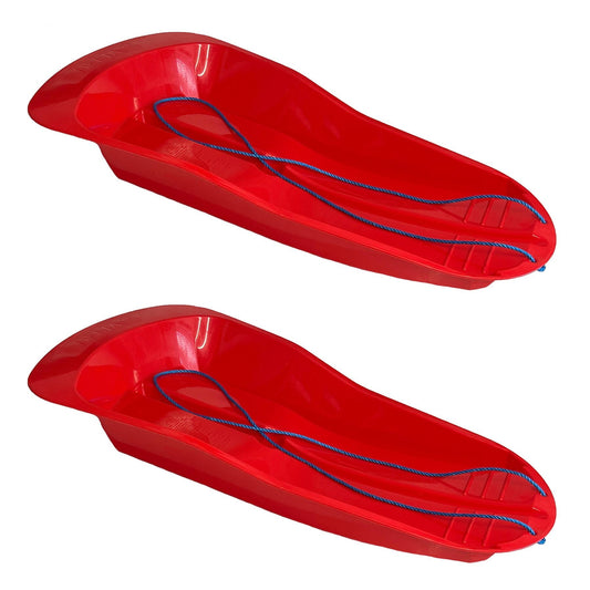 2 Red Plastic Heavy Duty Outdoor Snow Sledge Toboggan Sleigh Bobsleigh