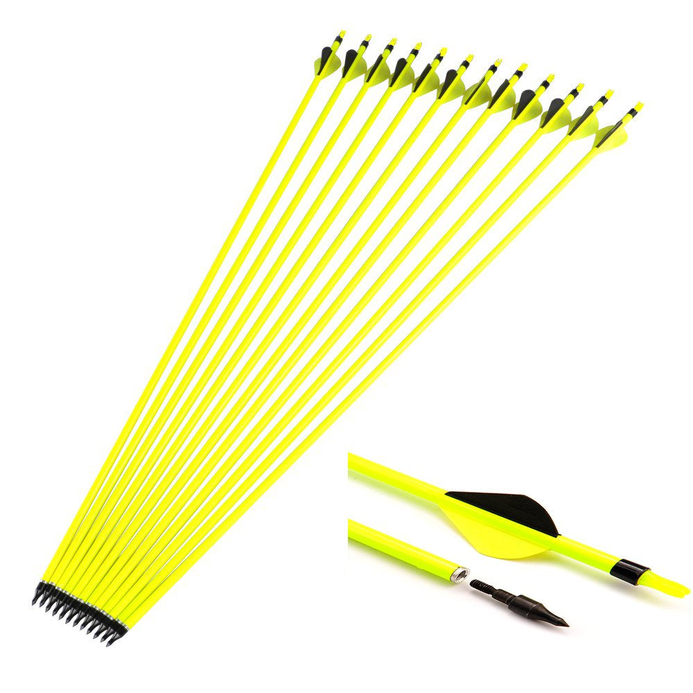 30In 6Pc Mixed Carbon Arrows Spine 500 Fluorescent Green Shaft for Compound Bows Archery Hunting Shooting