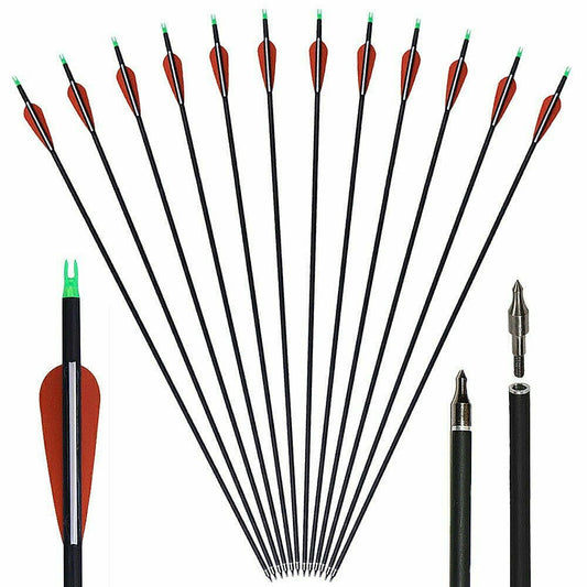 12Pcs 28'' 7.8Mm Mixed Carbon Arrows SPF500 Archery Hunting for Compound Bow