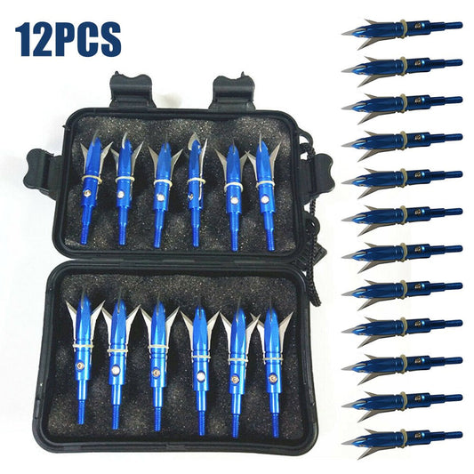 12 Pack Blade Archery Hunting Broadheads Grain with Case Arrow Head Suitable for Both Target Practice and Real Hunting