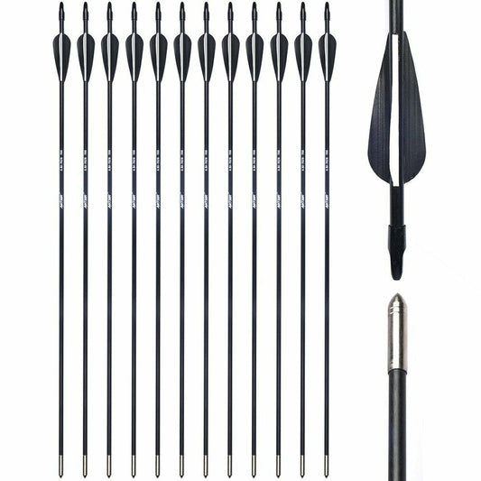 12Pcs/Set 28" Archery Carbon Arrows Spine 700 for Recuve&Traditional Bow Hunting