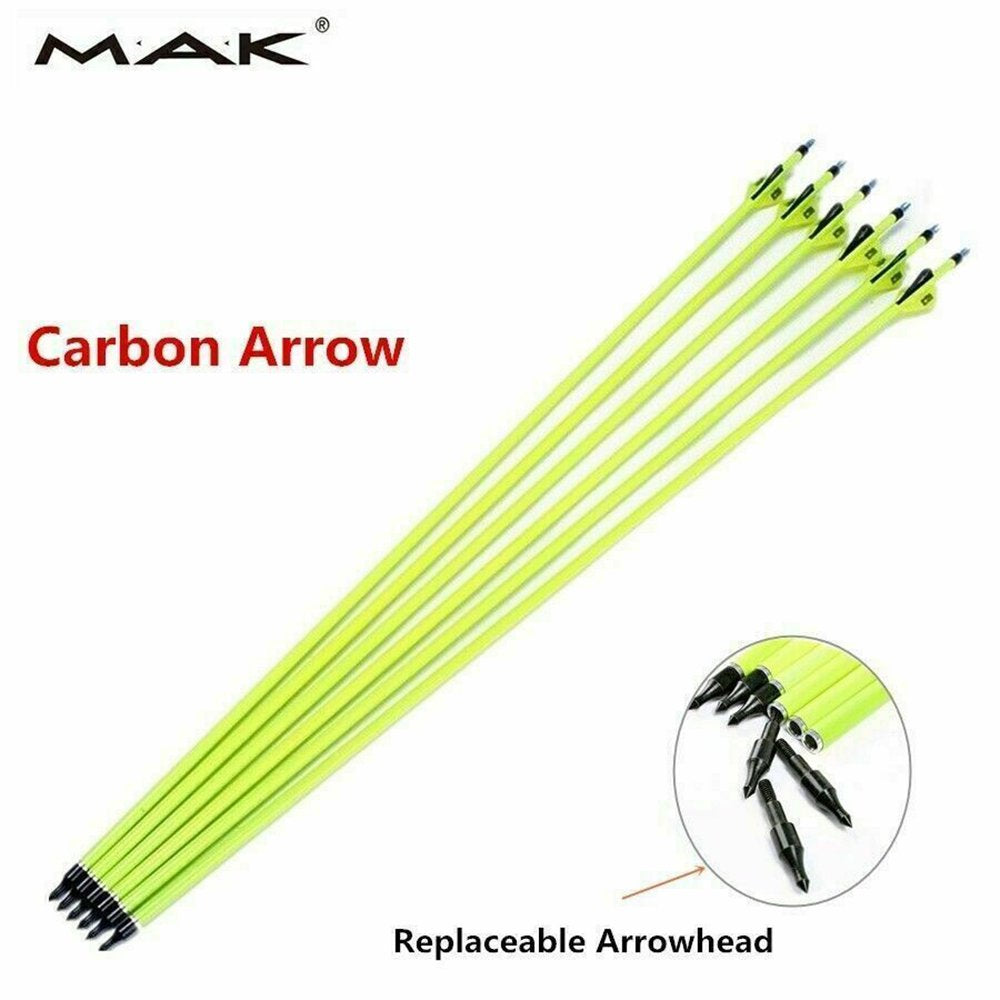 6Pc Green 30" 7.8Mm Spine500 Mixed Carbon Arrows Archery for Compound Bows Shoot Hunting
