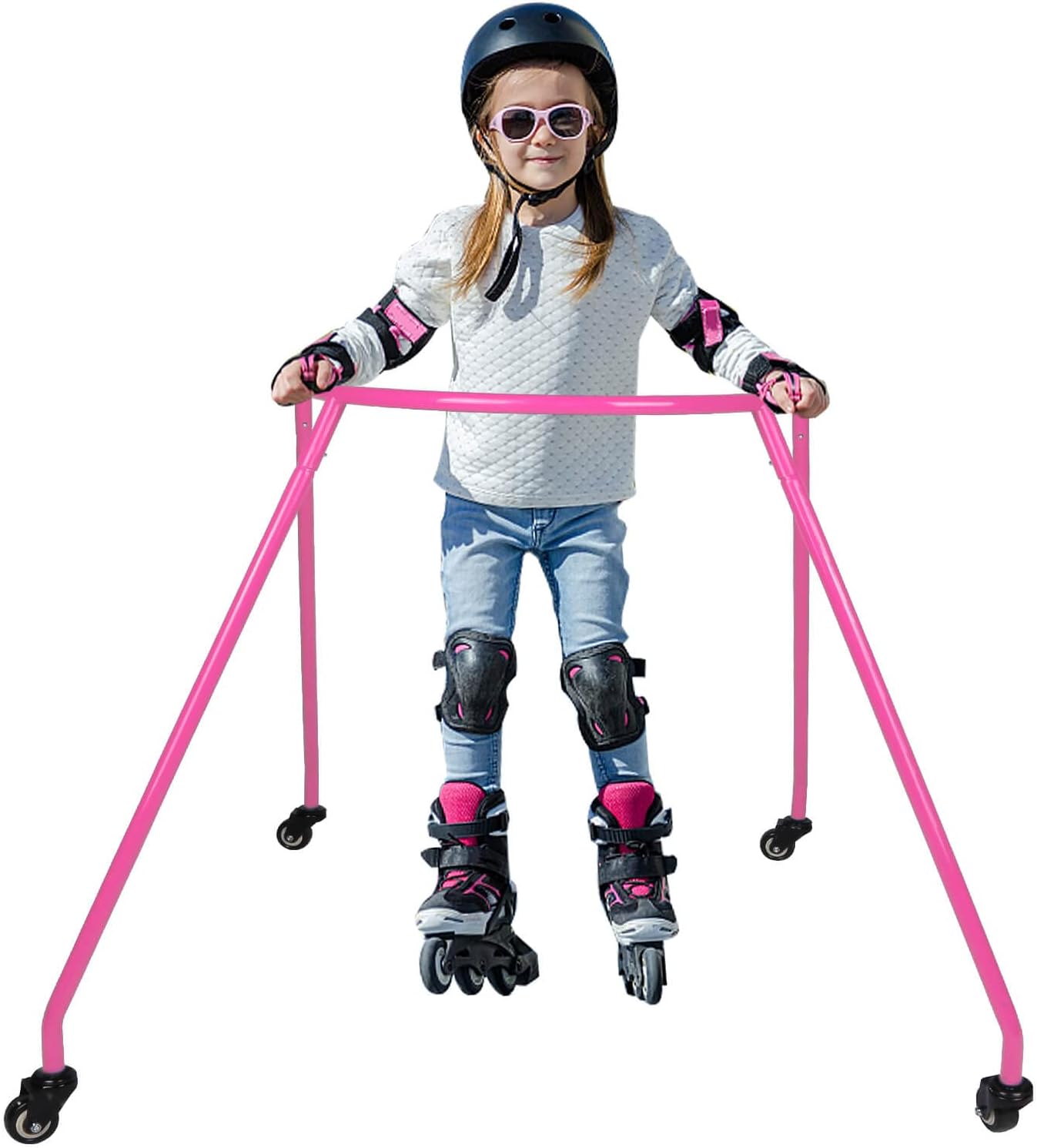 Skate Trainer - Roller Skater Aids to Learn Skating Independently, Skating Protective Gear for Boys and Girls to Avoid Falls & Injuries, with Thickened Steel Pipe and Universal Wheel, Bright Color