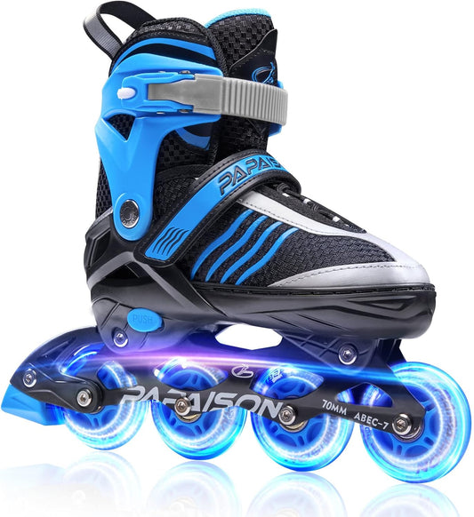 PAPAISON Adjustable Inline Skates Boys Ages 4-12, Roller Skates for Girls Kids with Full Light Up Wheels, Outdoor Illuminating Skates for Children Teens Women