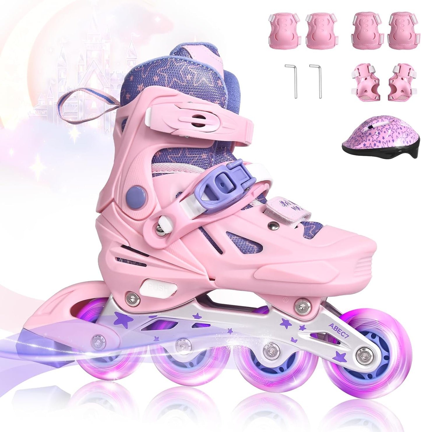 Roller Blades for Girls Ages 4-8, Kids Roller Blades with Full Light up Wheels, Outdoor Adjustable Inline Skates for Girls Boys Beginners, Roller Blades for Christmas Birthday New Year Gift