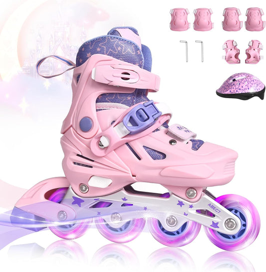 Roller Blades for Girls Ages 4-8, Kids Roller Blades with Full Light up Wheels, Outdoor Adjustable Inline Skates for Girls Boys Beginners, Roller Blades for Christmas Birthday New Year Gift