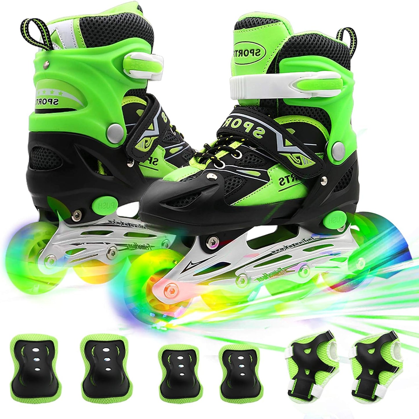 Kids Adjustable Inline Skates, PETUOL Safe Durable Roller with 8 Full Light Up Illuminating Wheels Beginner Skates Fun Roller Skates for Boys and Ladies