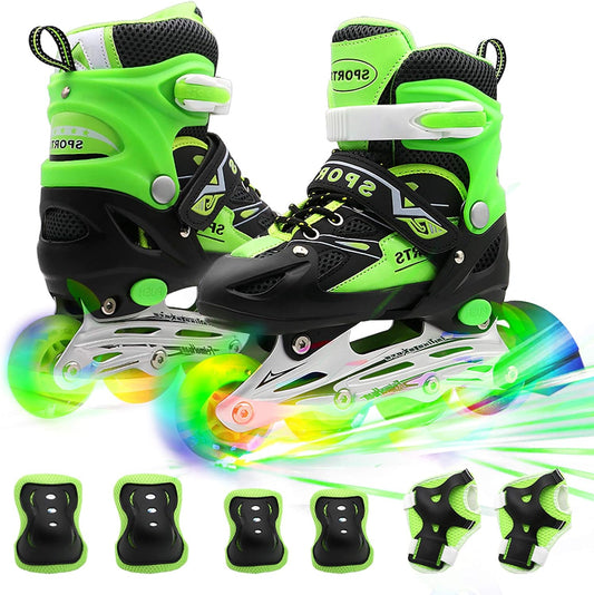Kids Adjustable Inline Skates, PETUOL Safe Durable Roller with 8 Full Light Up Illuminating Wheels Beginner Skates Fun Roller Skates for Boys and Ladies