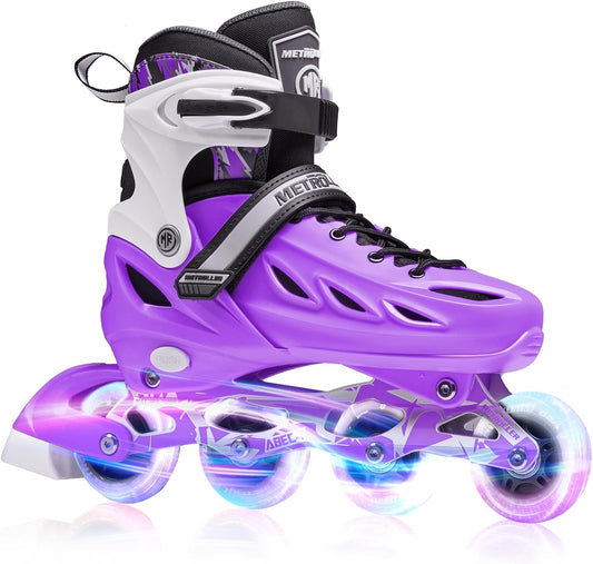 METROLLER Inline Skates for Girls and Boys, Women, Men 4 Sizes Adjustable Inline Skates with Light Up Wheels, Illuminating Beginner Skates for Kids & Adult Youth.
