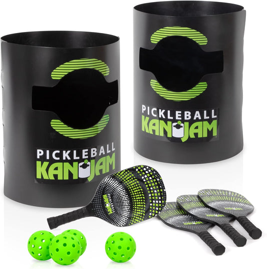 Kan Jam Pickleball - Play Pickleball Anywhere - Team Based Pickle Ball Game - Includes 4 Pickleball Paddles & 4 Pickleballs,Black/Green