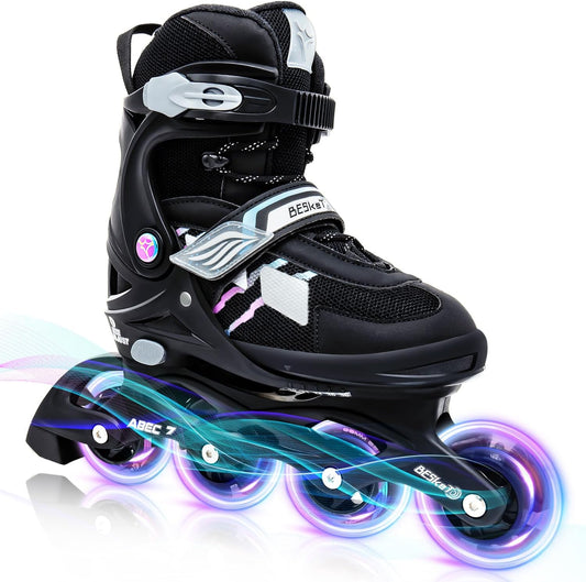 Light up Inline Skates for Boys, 5 Size Adjustable Length and Width Roller Blades Shoes with Full Illuminating Wheels for Kids, Roller Skates for Beginner Teens and Youth