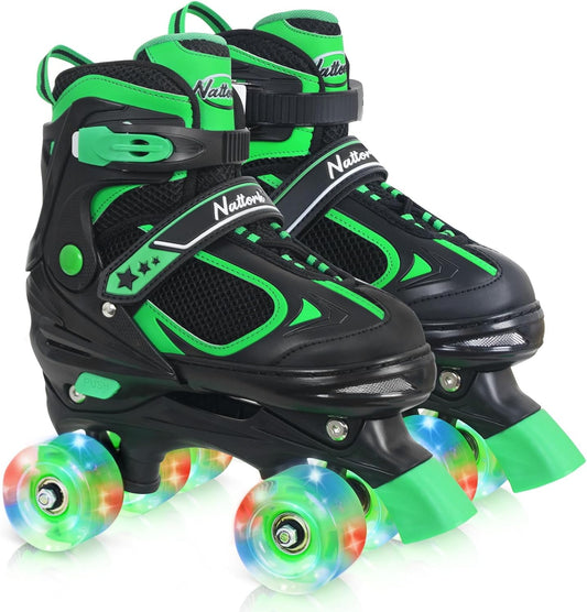 Nattork Kids Roller Skates for Boys Girls Kids, 4 Sizes Adjustable Quad Skates with All Light up Wheels - Birthday Gift for Indoor Outdoor Sports