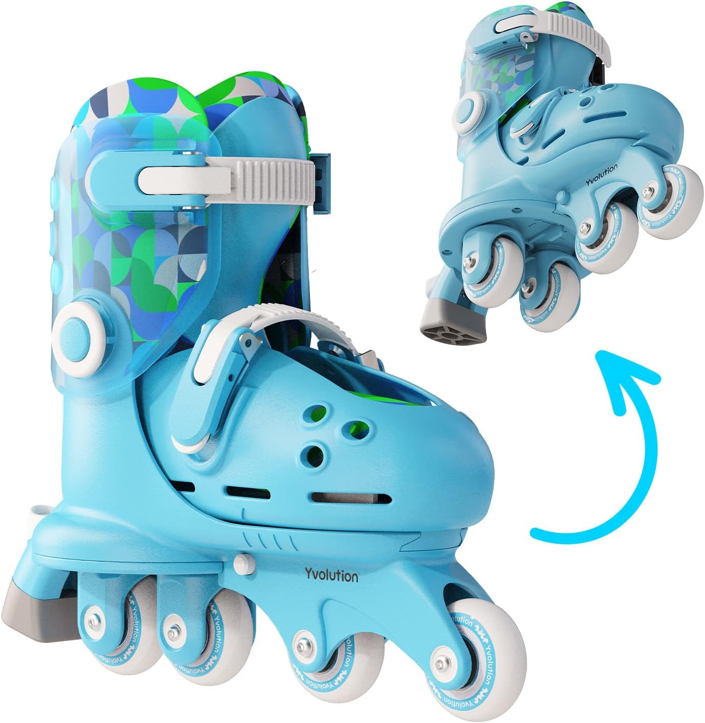 Yvolution Kids Learner Training Skates for Beginner, 2 in 1 Adjustable Roller Skates, Converts from Tri-Wheel to Inline Skates, No Tool Needed for Girls Boys 2+ Years Old, US Size 7-11