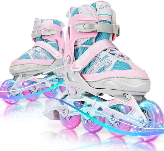 Kids Inline Skates Adjustable-Boys Girls Roller Blades Skates for Youth Children Ladies, Women Inline Roller Skates with Light up Wheels for Indoor & Outdoor Use, Beginner Fun Flashing Skates
