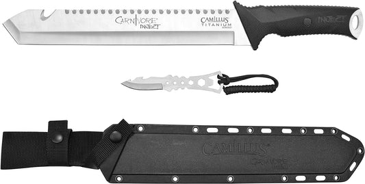 CAMILLUS CARNIVORE Inject 18" Durable 420 Stainless Steel Titanium Bonded Hunting Hiking Camping Survival Machete with Molded Sheath & Removable Trimming Knife