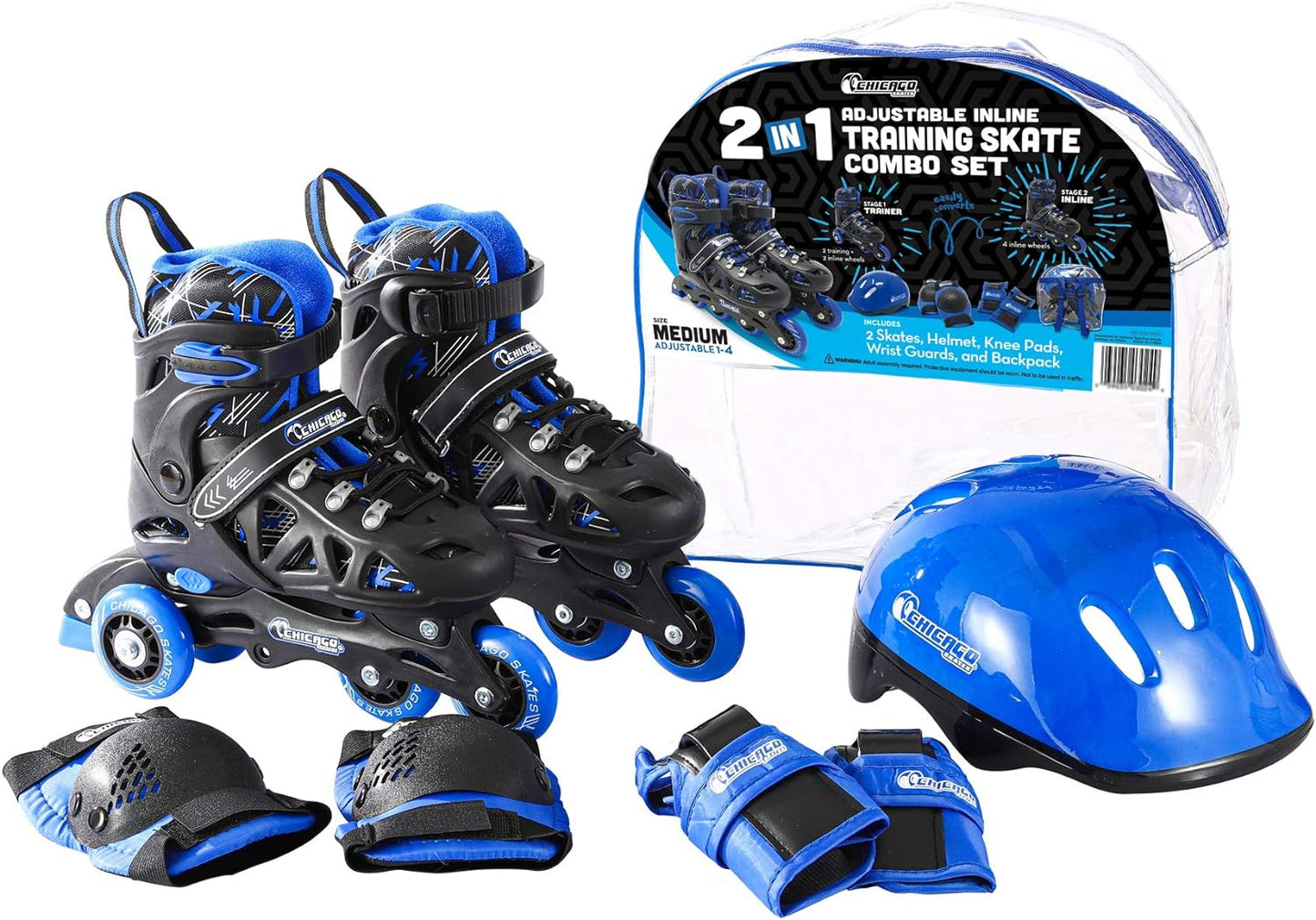 Skates Boys Inline Training Skate Combo Set - Blue - Small Sizes J10-J13