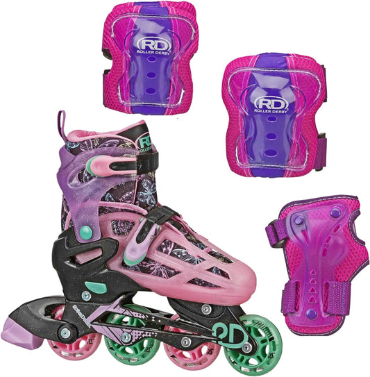 Roller Derby Falcon 2-in-1 Combo Quad and Inline Skates for Kids, Adjustable Sizing, Tri-Pack Protective Gear Included