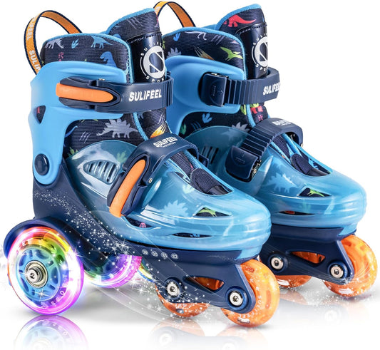 SULIFEEL Adjustable Roller Skates for Girls Boys Kids,Fun Illuminating Light Up Flash Wheels Three-Point Type Balance Suitable for Beginners Indoor Roller Skating