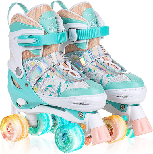 Roller Skates for Kids Girls Boys, 4 Sizes Adjustable Toddler Kids Roller Skates with Light Up Wheels for Indoor and Outdoor