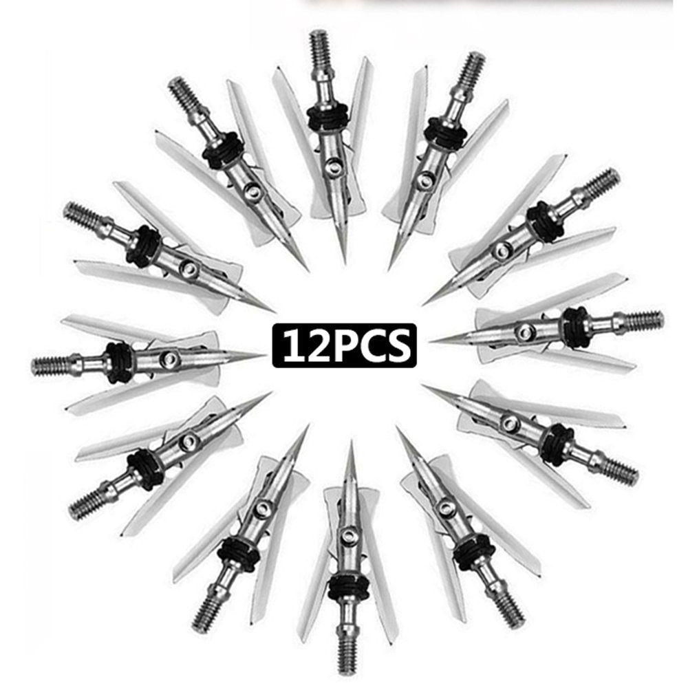 12Pcs Archery Hypodermic Broadheads 2" Dia Expandable Arrowheads 2 Blade