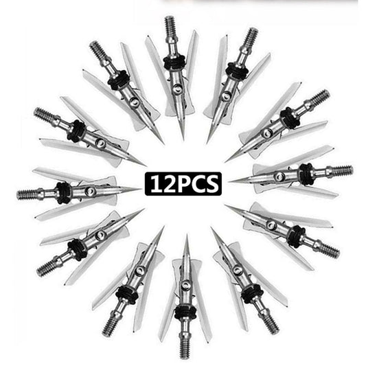 12Pcs Archery Hypodermic Broadheads 2" Dia Expandable Arrowheads 2 Blade