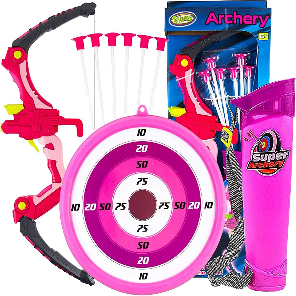 Toysery Kids Archery Set - Kids Archery Bow with 6 Suction Cups Arrows, Target, and Quiver- Girls Bow and Arrow Set| Kids Bow and Arrow