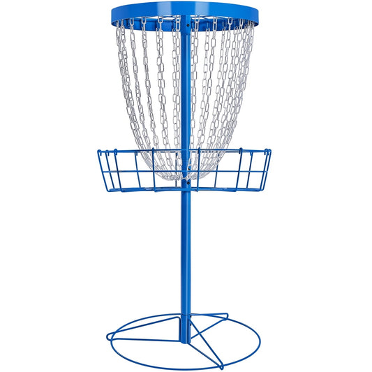 Alden Design 24-Chain Portable Metal Disc Golf Basket with Carrying Bag & Flysing Discs, Blue
