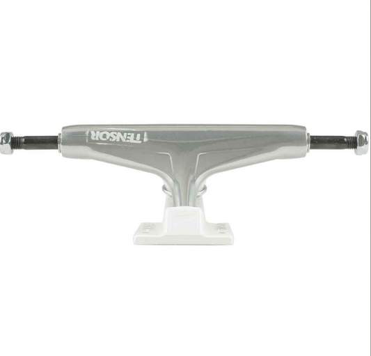 Tensor Aluminium Stencil Mirror Raw/ White Skateboard Trucks