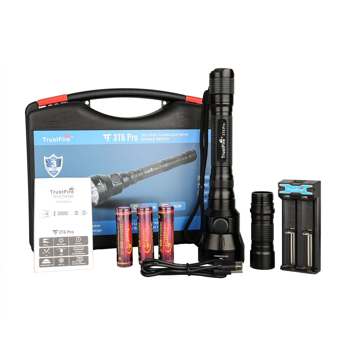 TrustFire 3T6Pro Powerful Tactical LED 5200 Lumens Flashlight,IPX8 Waterproof Super Bright 5 Modes for Hiking Camping Emergency