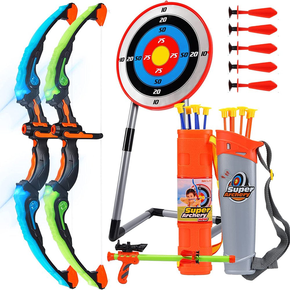 Bow and Arrow for Kids, Kids Archery Toy Set Includes 2 Bows,12 Suction Cup Arrows, Standing Target & Quiver,Blowing Bow,Indoor Outdoor Toys Gifts for 4 5 6 7 8-12 Years Old Boys Girls Boys Girls